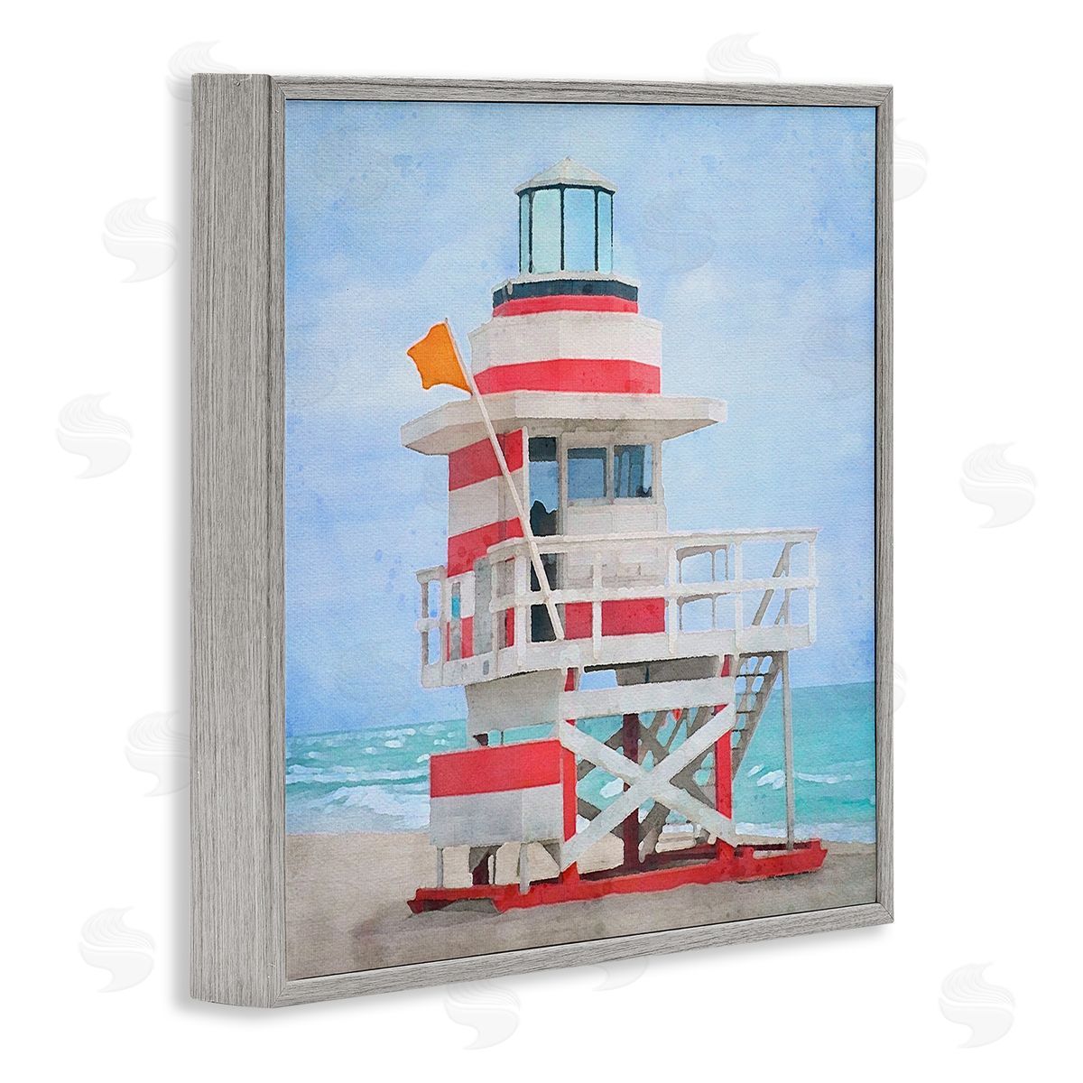 LSR Design Studio Summer Shore Hut Gray Framed Glicee Wall Art Print