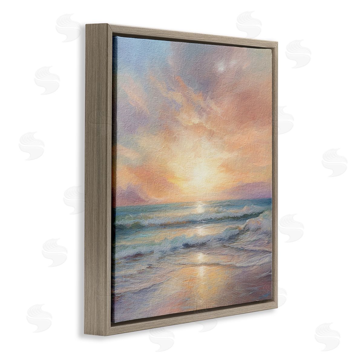 LSR Design Studio Coastal Sunset Reflection Brown Floating Frame Canvas Wall Art Print