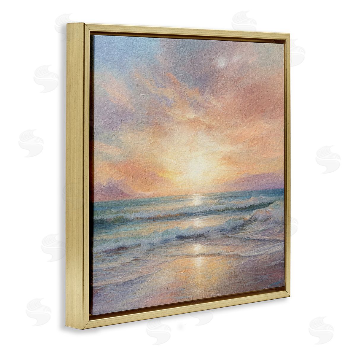 LSR Design Studio Coastal Sunset Reflection Gold Floating Frame Canvas Wall Art Print