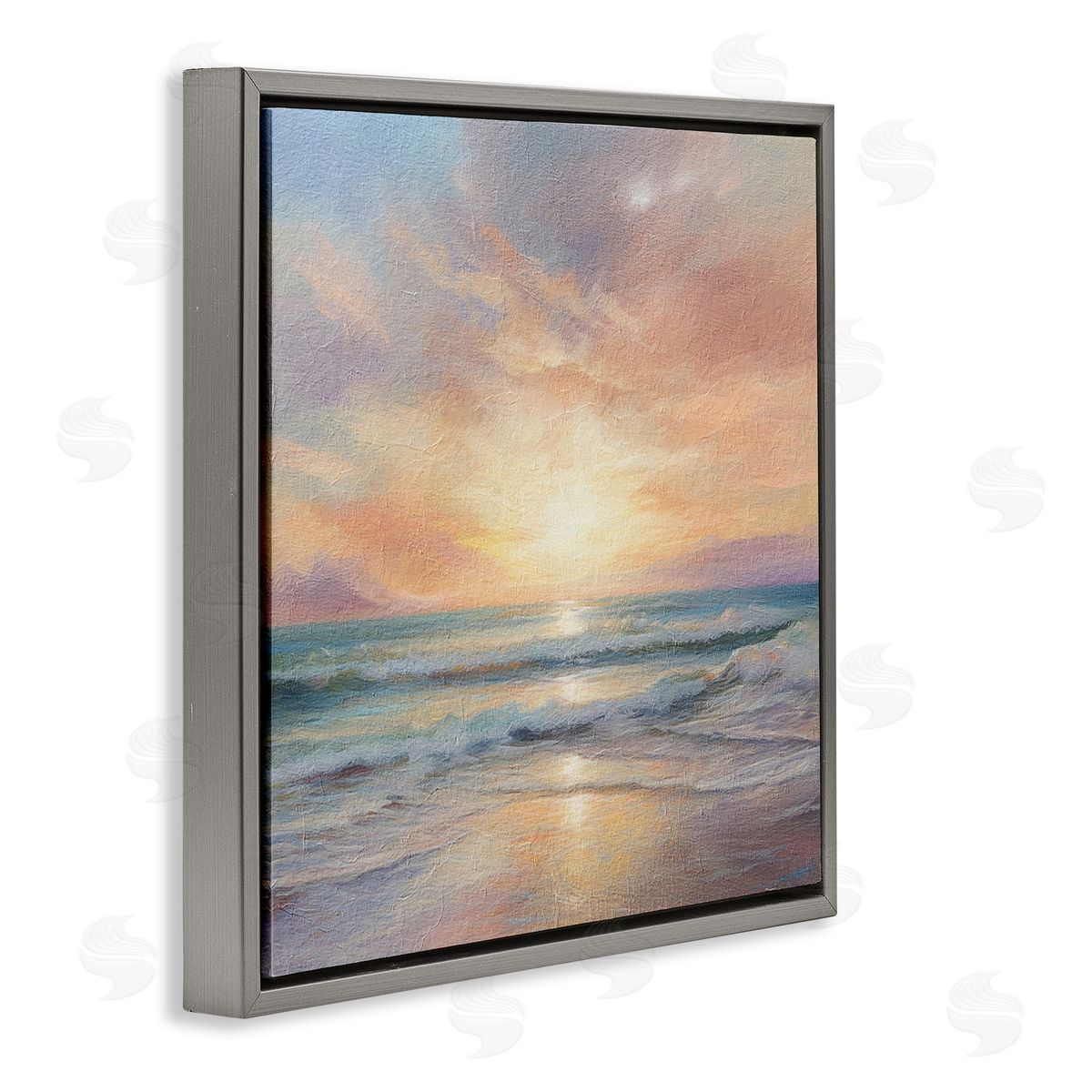 LSR Design Studio Coastal Sunset Reflection Gray Floating Frame Canvas Wall Art Print