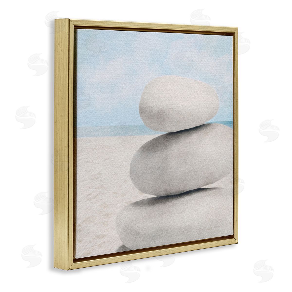 LSR Design Studio Coastal Stacked Rocks Gold Floating Frame Canvas Wall Art Print