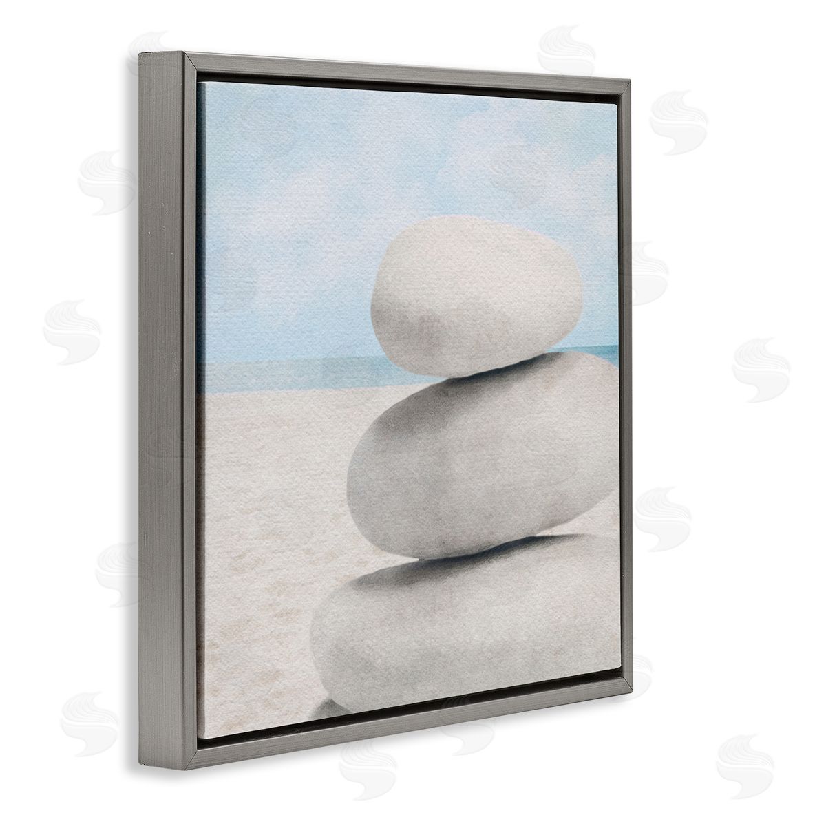 LSR Design Studio Coastal Stacked Rocks Gray Floating Frame Canvas Wall Art Print