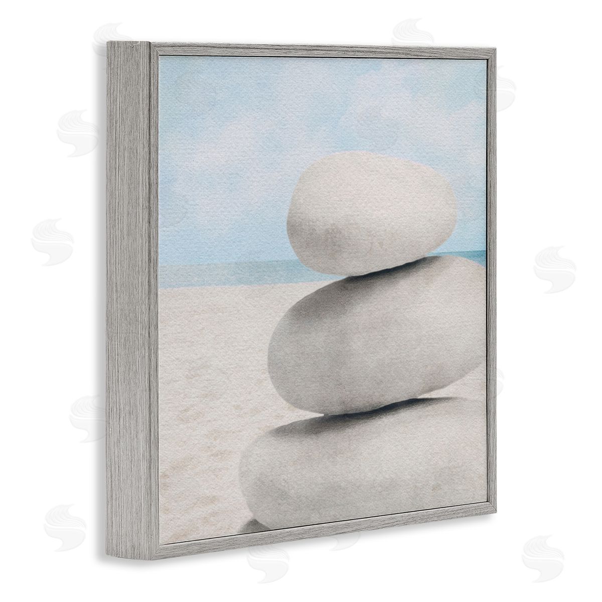 LSR Design Studio Coastal Stacked Rocks Gray Framed Glicee Wall Art Print