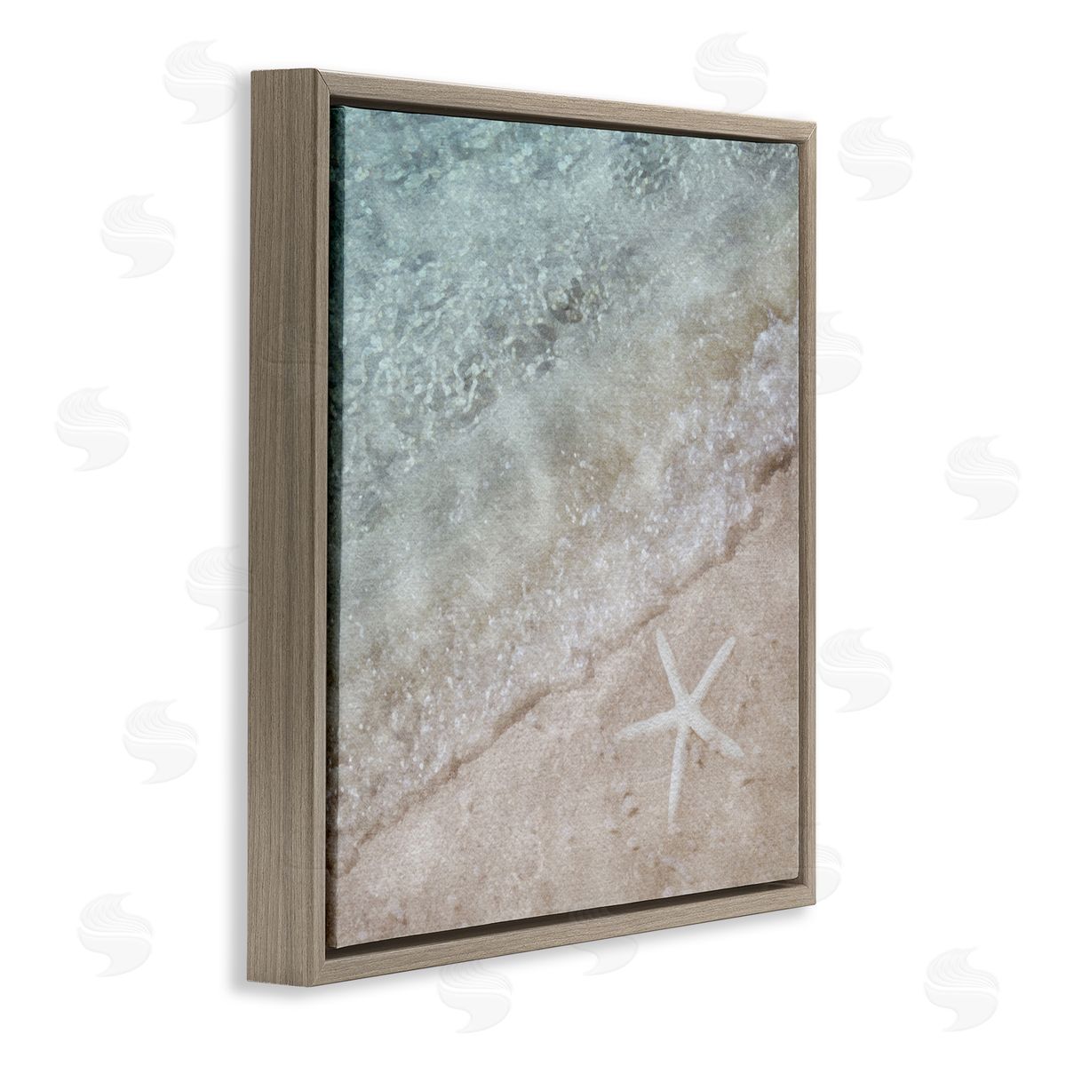 LSR Design Studio Starfish on Beach Coast Brown Floating Frame Canvas Wall Art Print