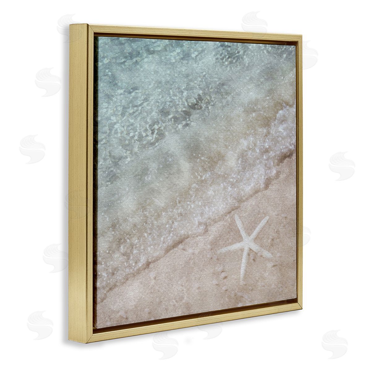 LSR Design Studio Starfish on Beach Coast Gold Floating Frame Canvas Wall Art Print