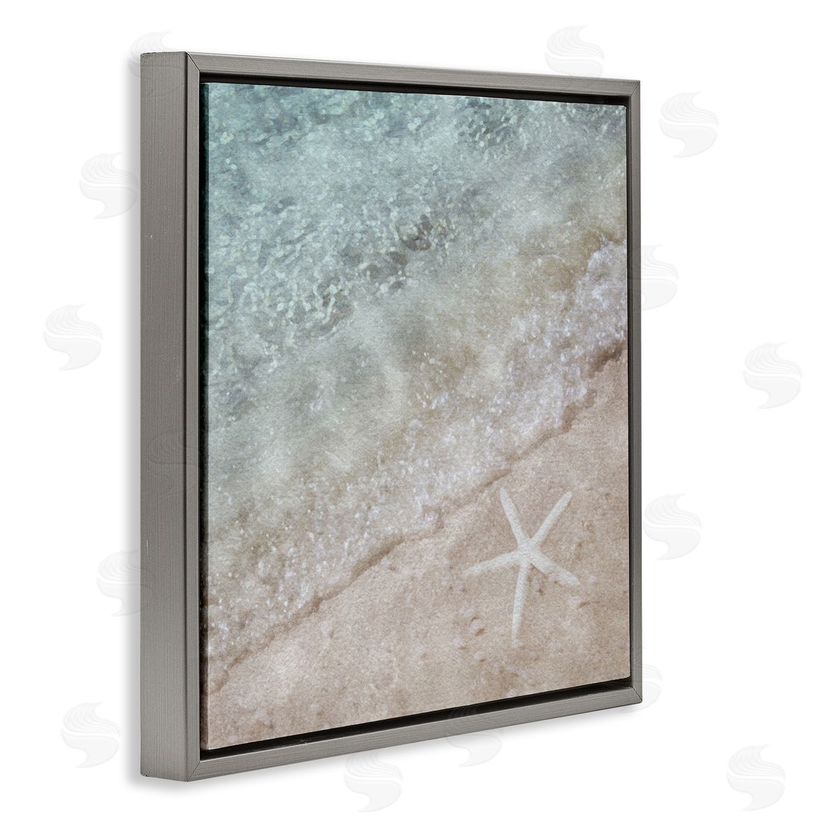 LSR Design Studio Starfish on Beach Coast Gray Floating Frame Canvas Wall Art Print