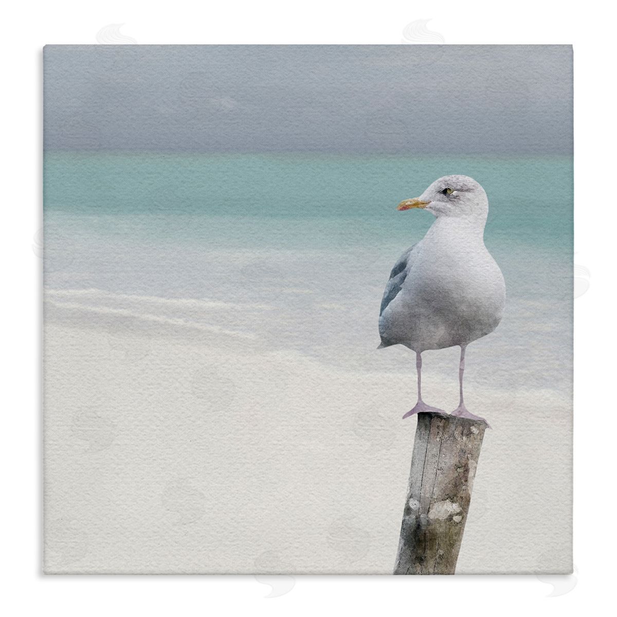 LSR Design Studio Seagull Perched by Shore Stretched Canvas Wall Art Print