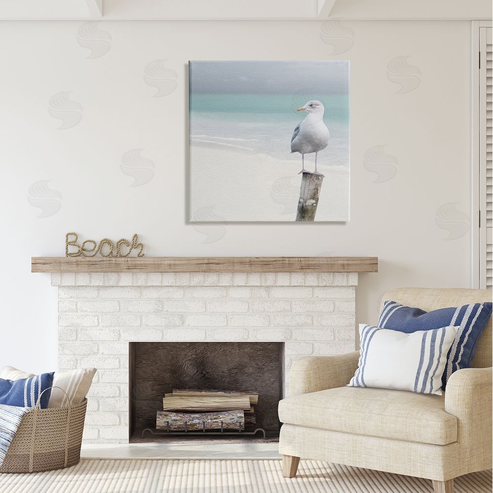 LSR Design Studio Seagull Perched by Shore Canvas Wall Art in Room