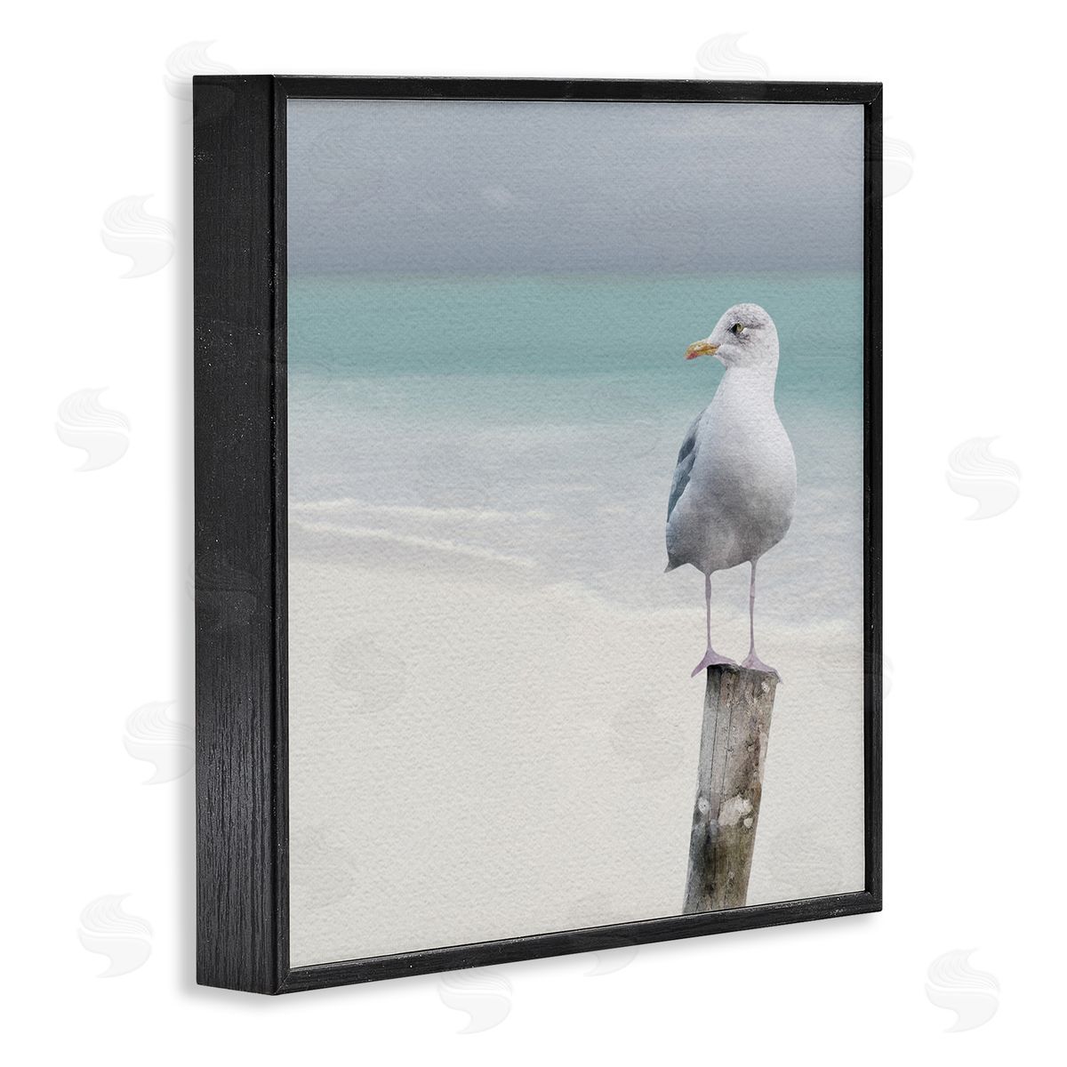 LSR Design Studio Seagull Perched by Shore Black Framed Glicee Wall Art Print
