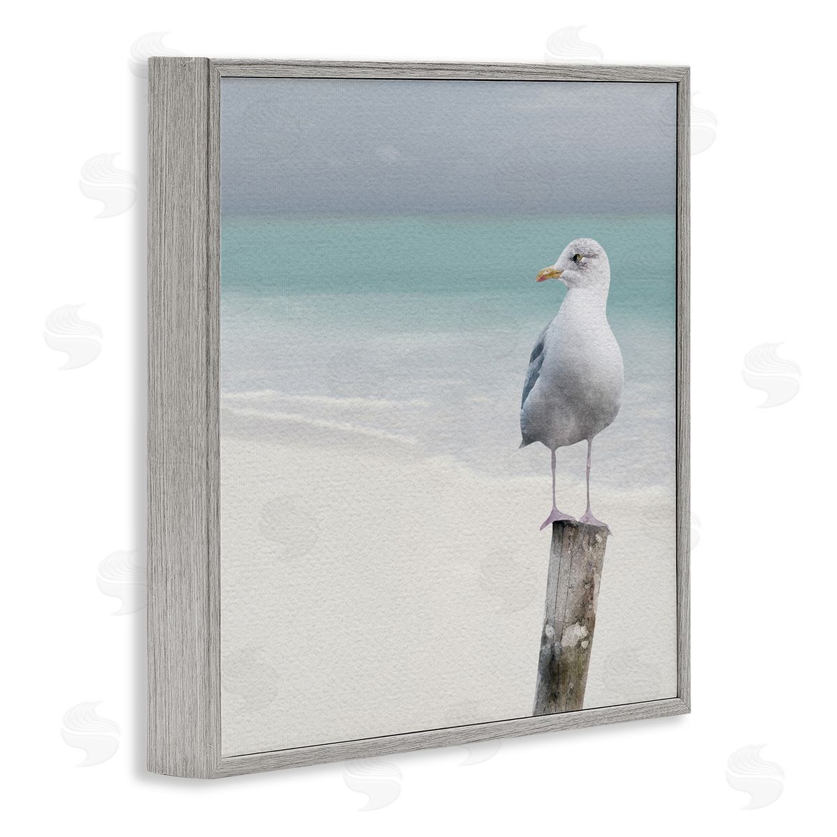LSR Design Studio Seagull Perched by Shore Gray Framed Glicee Wall Art Print