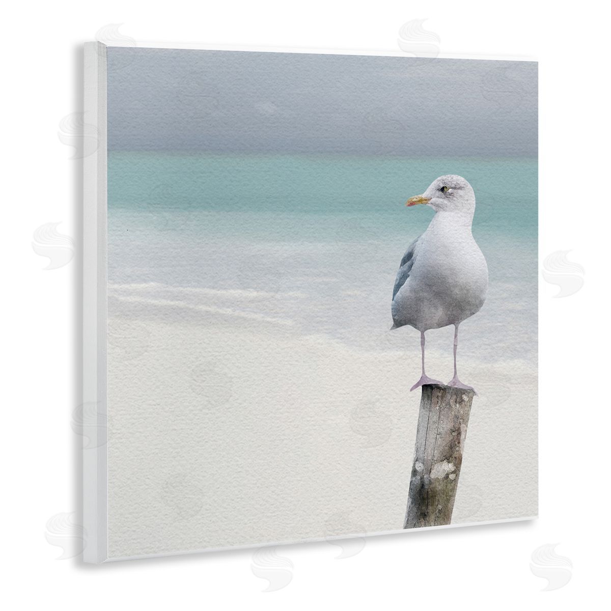 LSR Design Studio Seagull Perched by Shore Wooden Wall Plaque Art Print