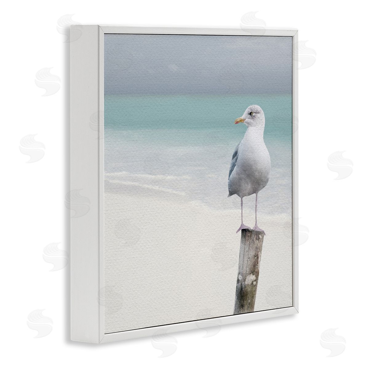 LSR Design Studio Seagull Perched by Shore White Framed Glicee Wall Art Print