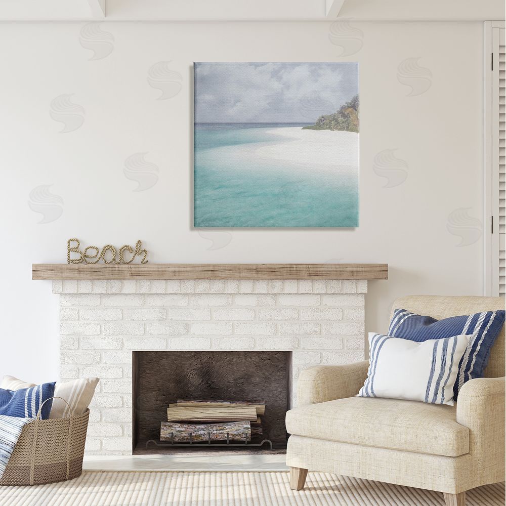 LSR Design Studio Lagoon Shore Watercolor Canvas Wall Art in Room