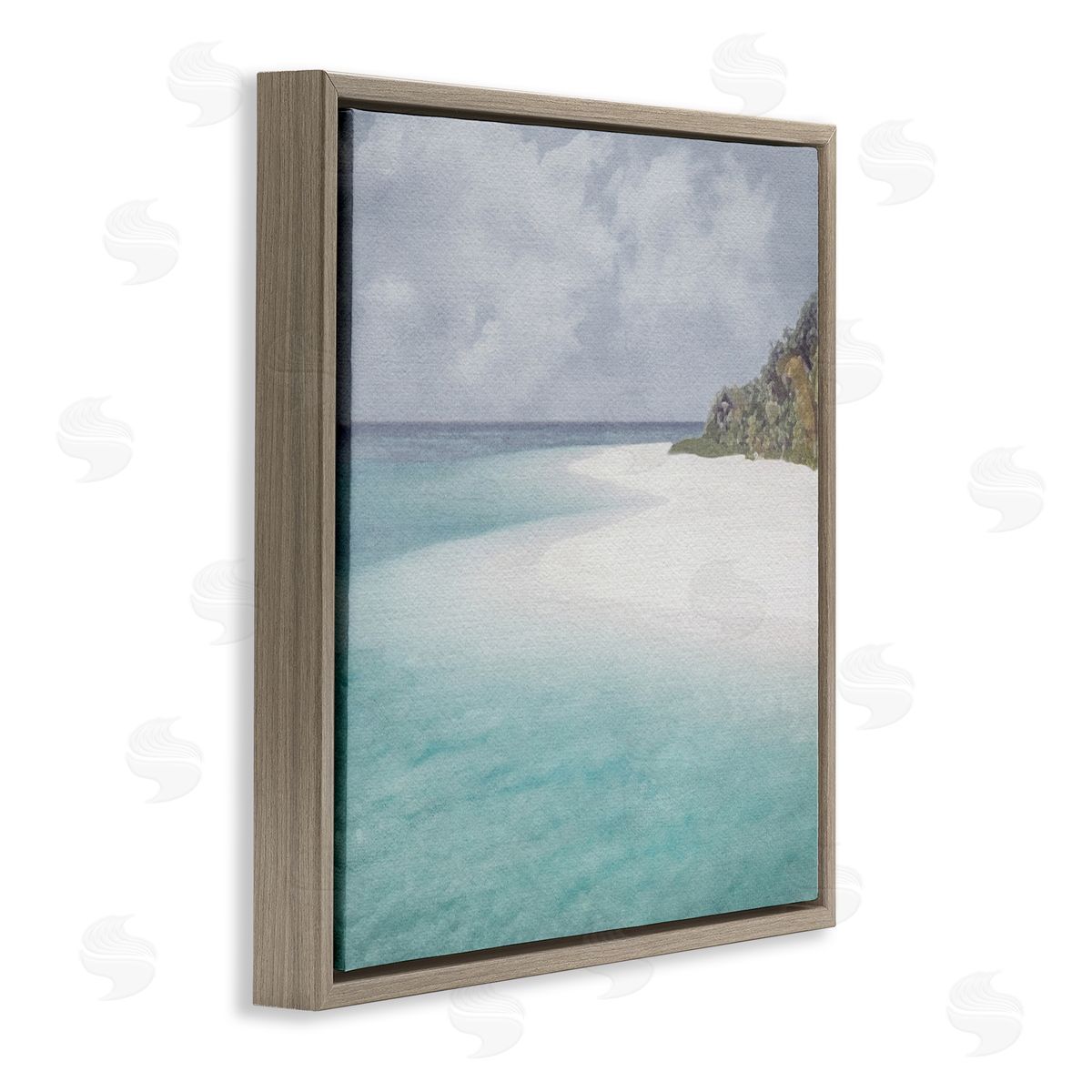 LSR Design Studio Lagoon Shore Watercolor Brown Floating Frame Canvas Wall Art Print