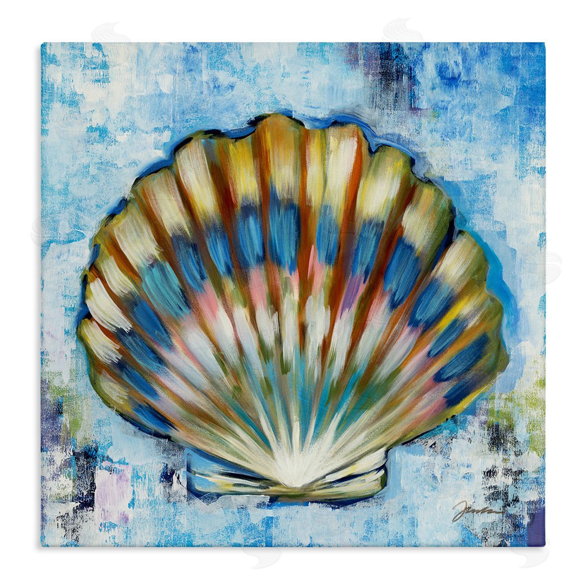 Liz Jardine Blue Clam Seashell Stretched Canvas Wall Art Print