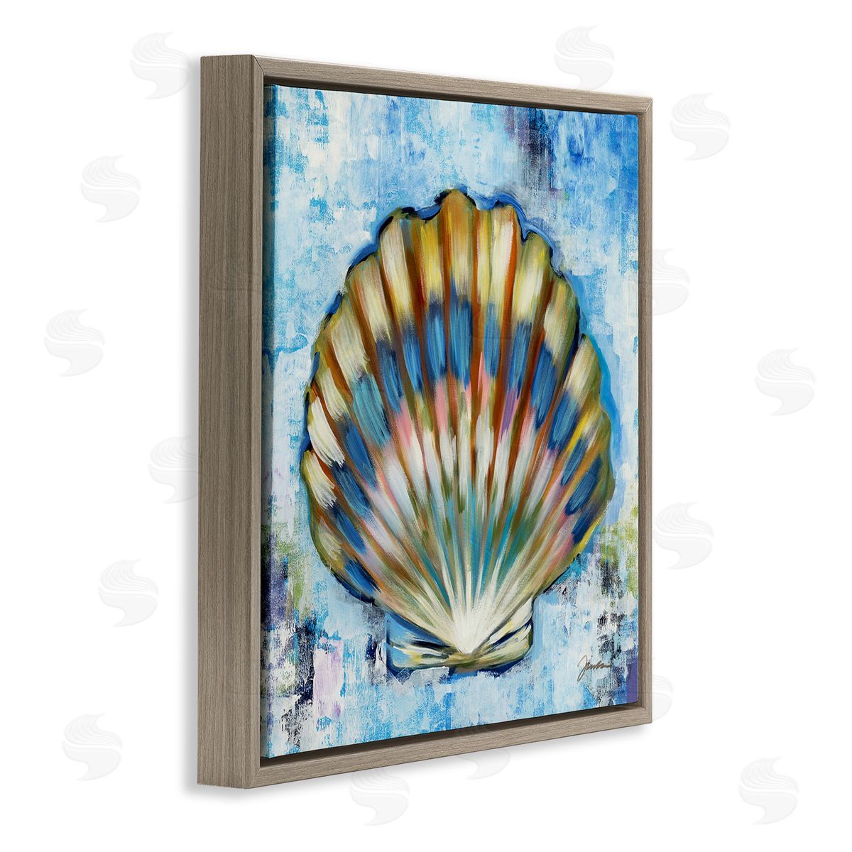 Liz Jardine Blue Clam Seashell Brown Floating Frame Canvas Wall Art Print