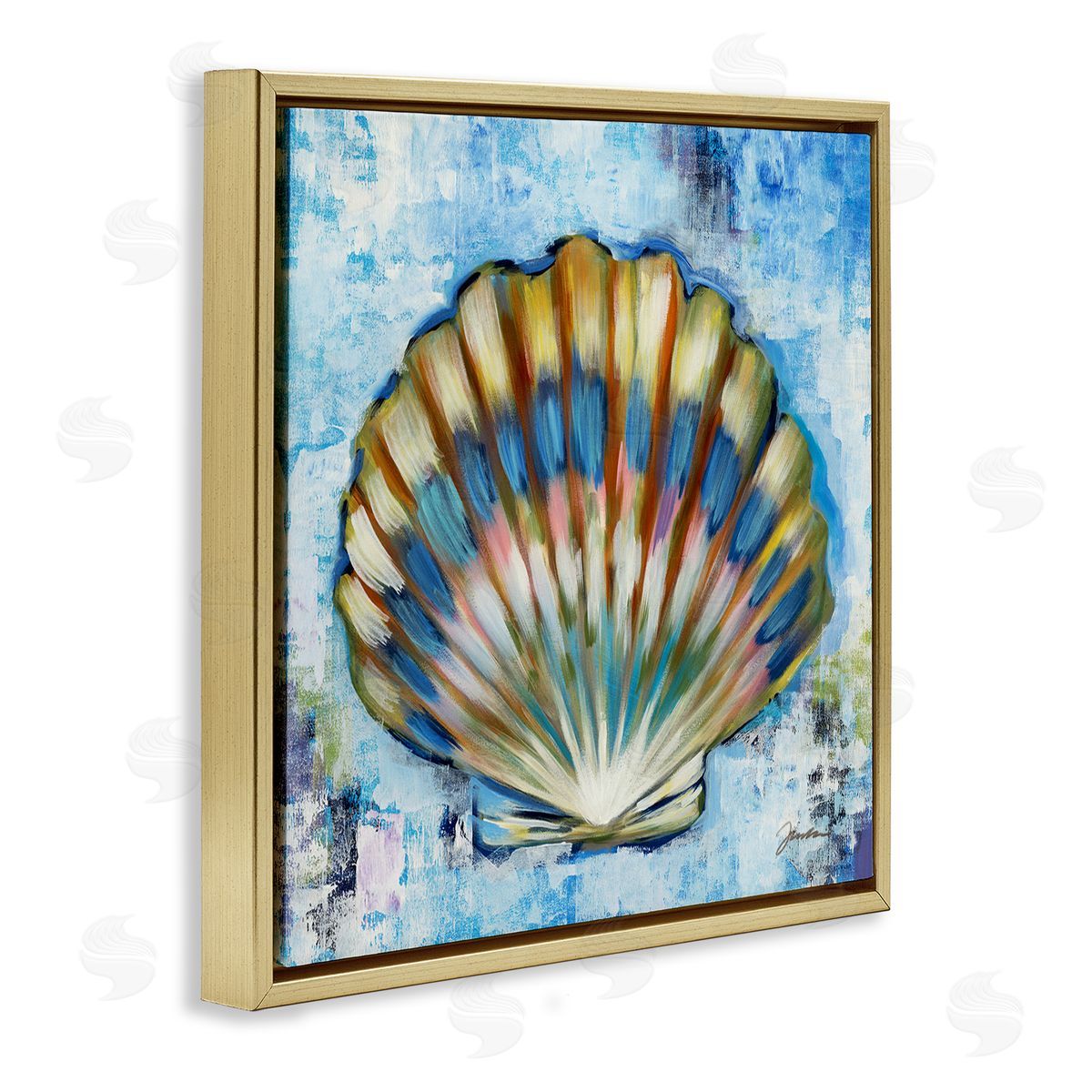 Liz Jardine Blue Clam Seashell Gold Floating Frame Canvas Wall Art Print