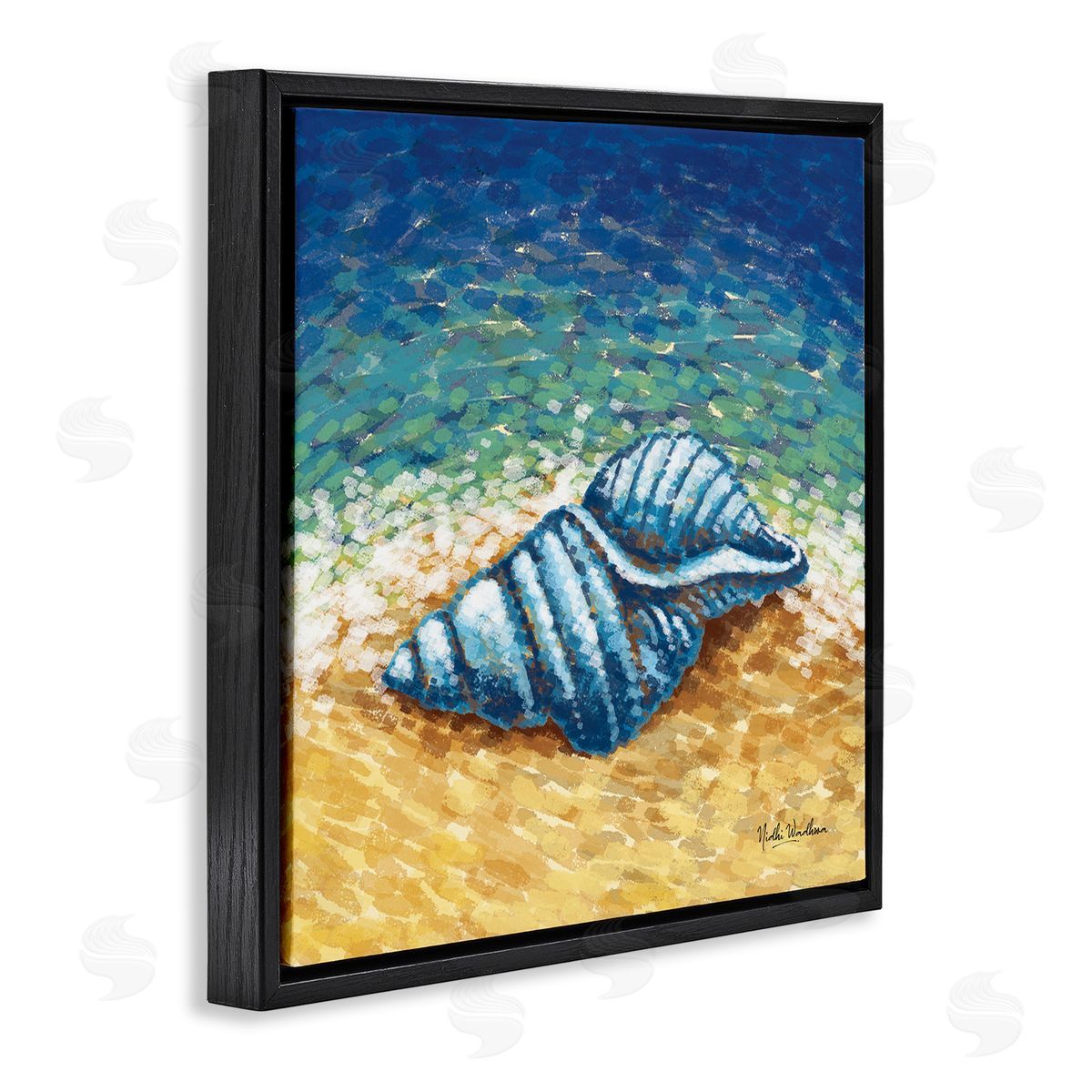 Nidhi Wadhwa Conch Shells by Shore Black Floating Frame Canvas Wall Art Print
