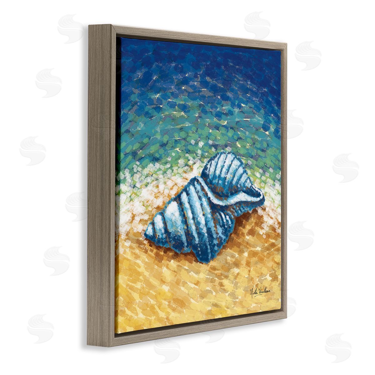 Nidhi Wadhwa Conch Shells by Shore Brown Floating Frame Canvas Wall Art Print