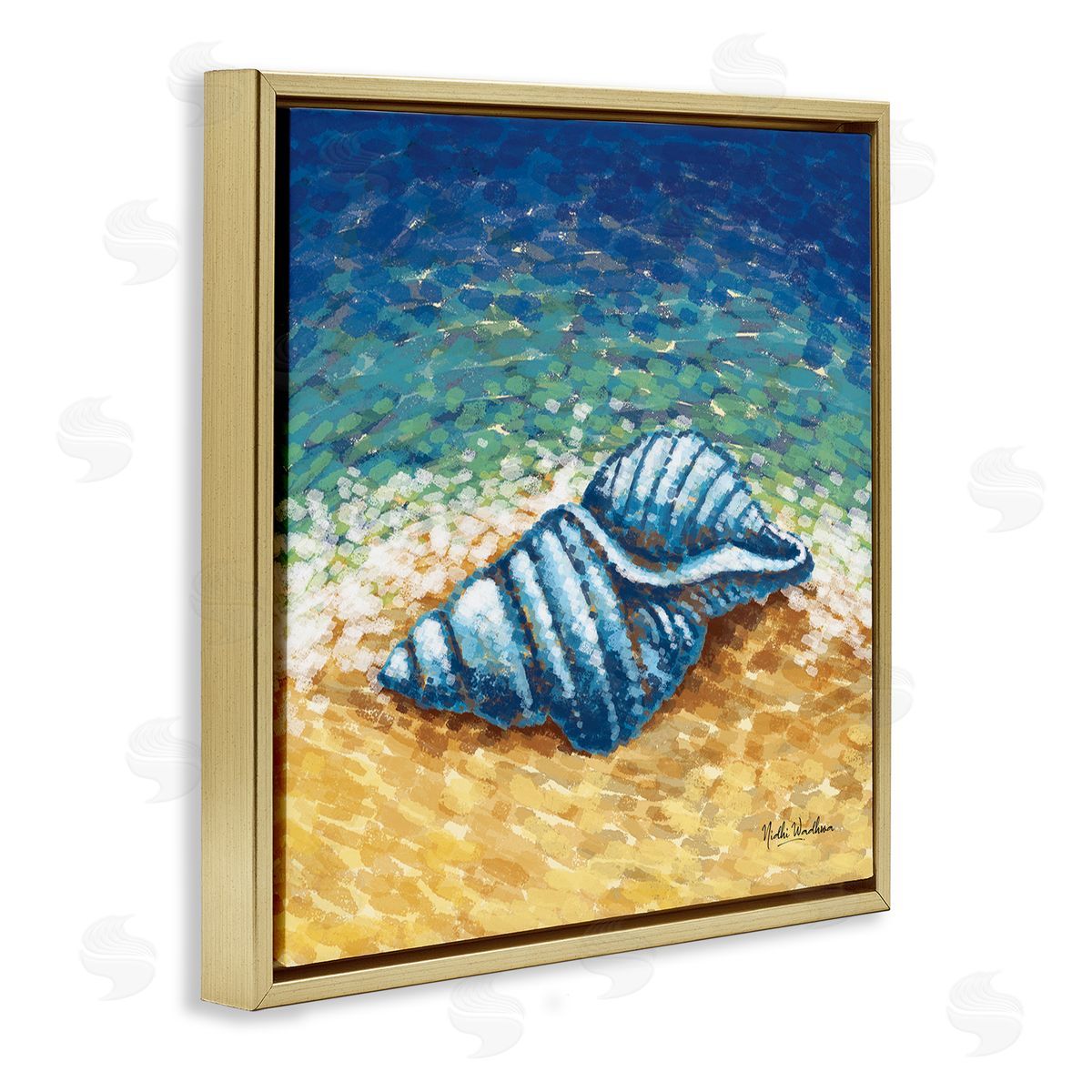 Nidhi Wadhwa Conch Shells by Shore Gold Floating Frame Canvas Wall Art Print