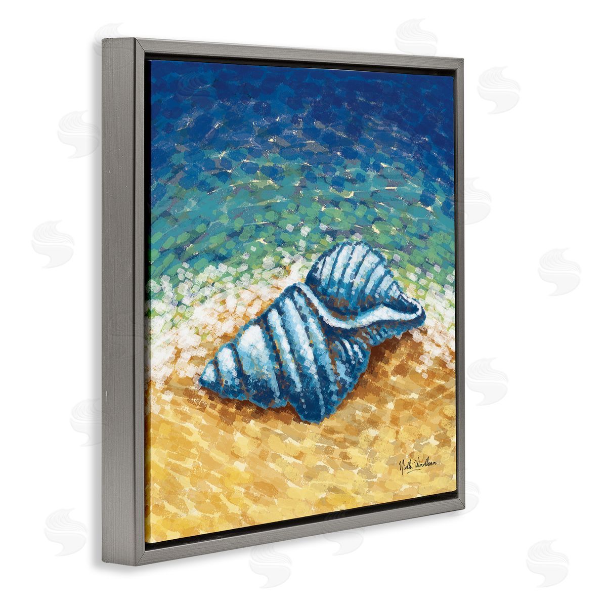 Nidhi Wadhwa Conch Shells by Shore Gray Floating Frame Canvas Wall Art Print
