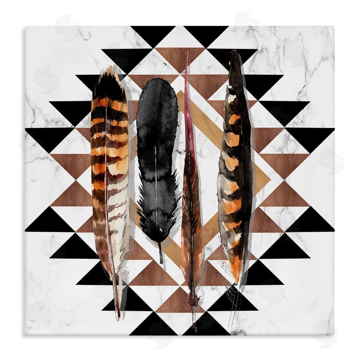 Jennifer Paxton Parker Boho Feathers on Geometric Stretched Canvas Wall Art Print