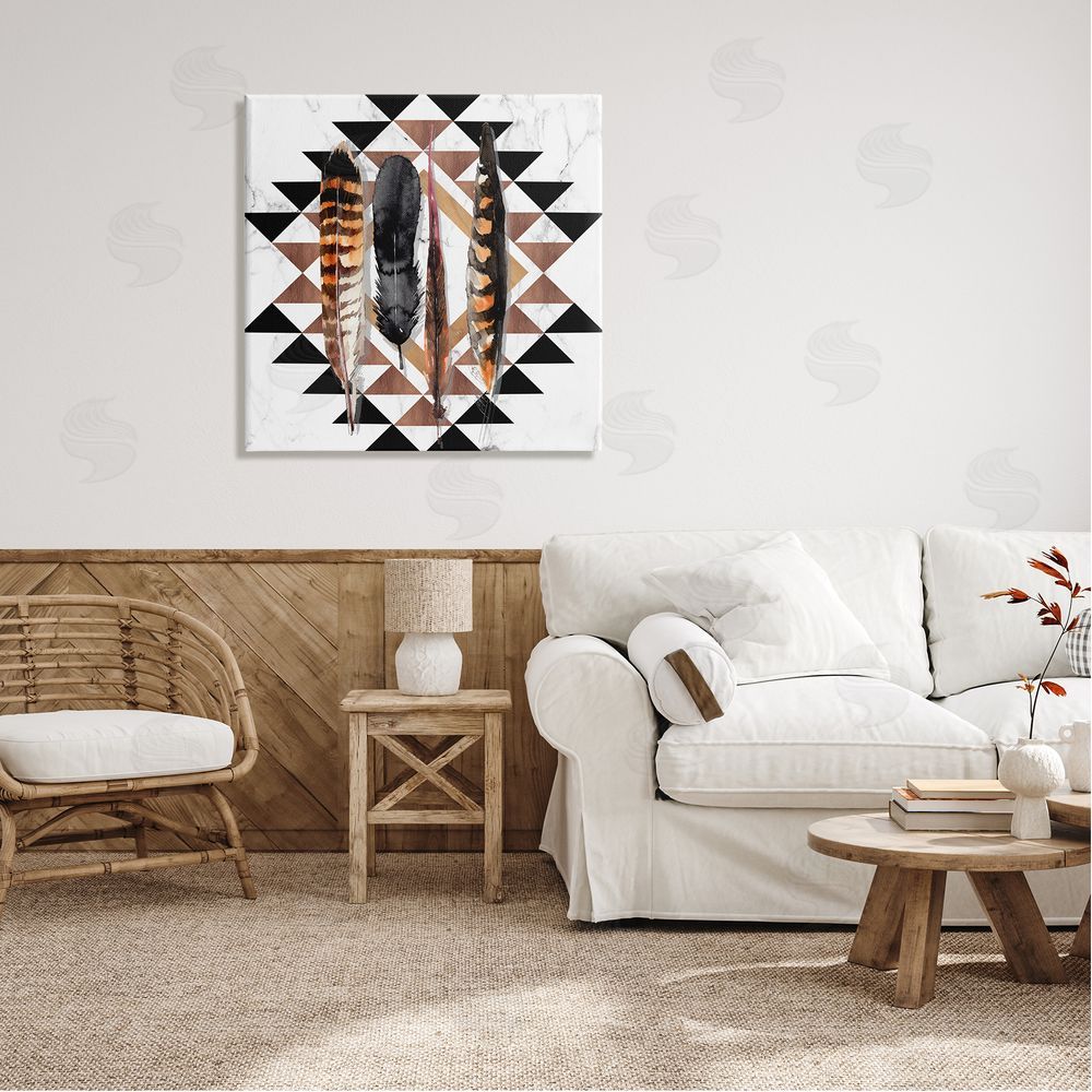 Jennifer Paxton Parker Boho Feathers on Geometric Canvas Wall Art in Room