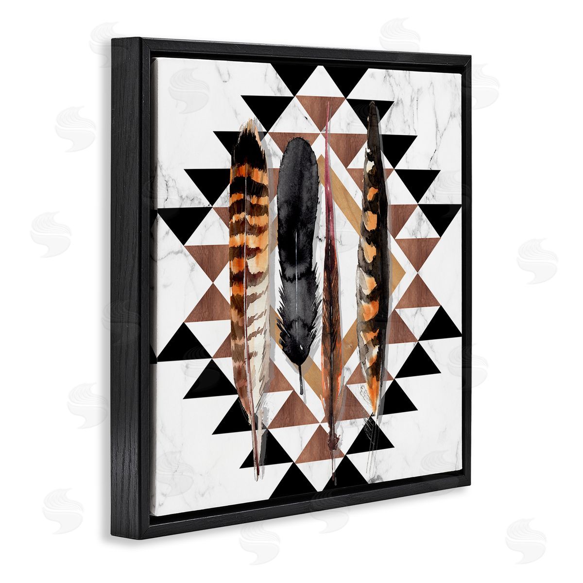 Jennifer Paxton Parker Boho Feathers on Geometric Black Floating Frame Canvas Wall Art Print