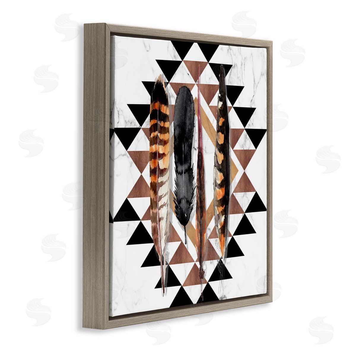 Jennifer Paxton Parker Boho Feathers on Geometric Brown Floating Frame Canvas Wall Art Print
