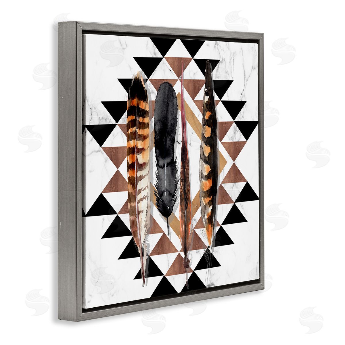 Jennifer Paxton Parker Boho Feathers on Geometric Gray Floating Frame Canvas Wall Art Print