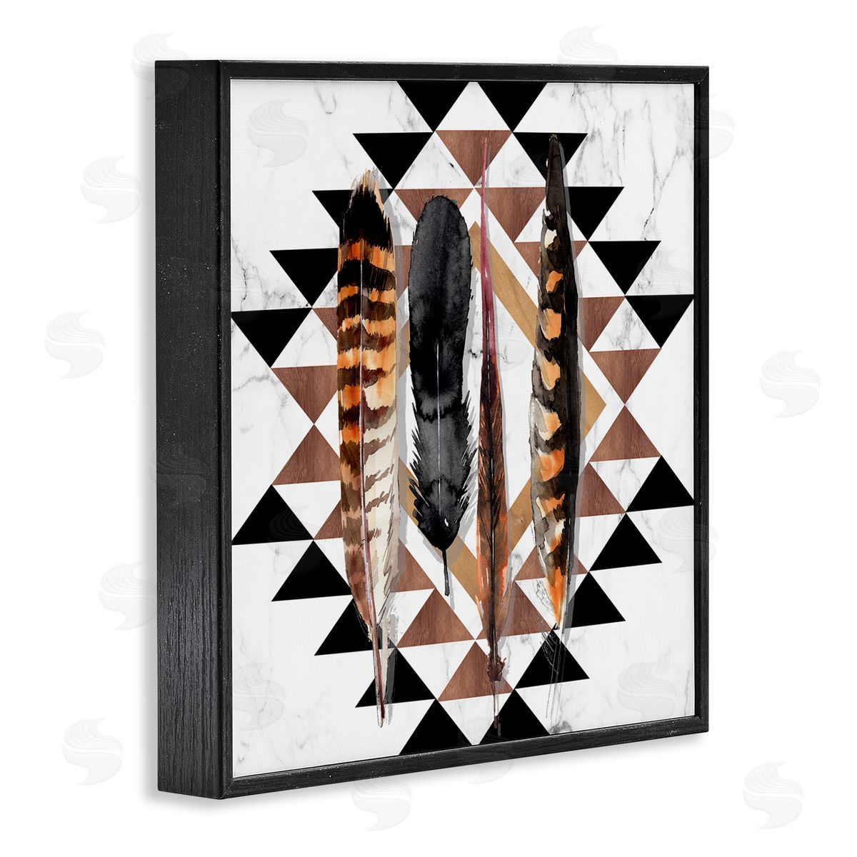 Jennifer Paxton Parker Boho Feathers on Geometric Black Framed Glicee Wall Art Print