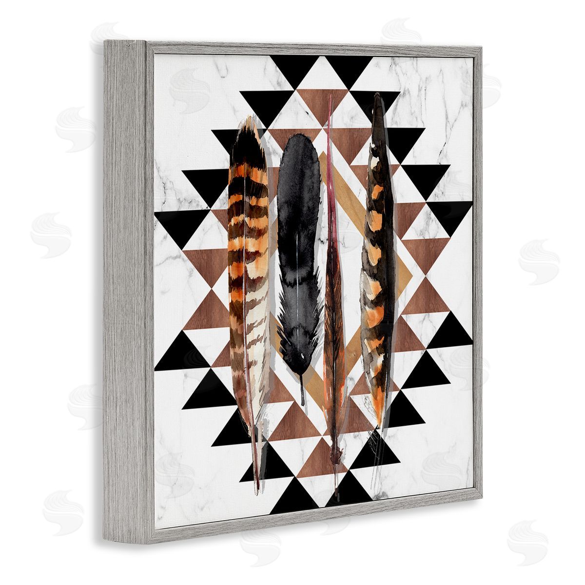 Jennifer Paxton Parker Boho Feathers on Geometric Gray Framed Glicee Wall Art Print