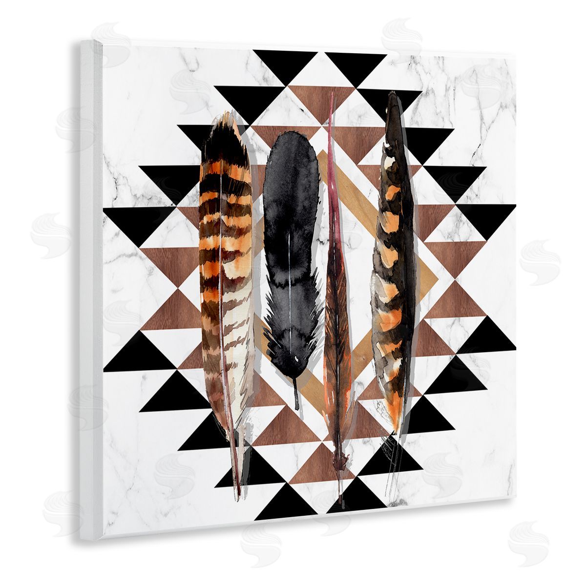 Jennifer Paxton Parker Boho Feathers on Geometric Wooden Wall Plaque Art Print