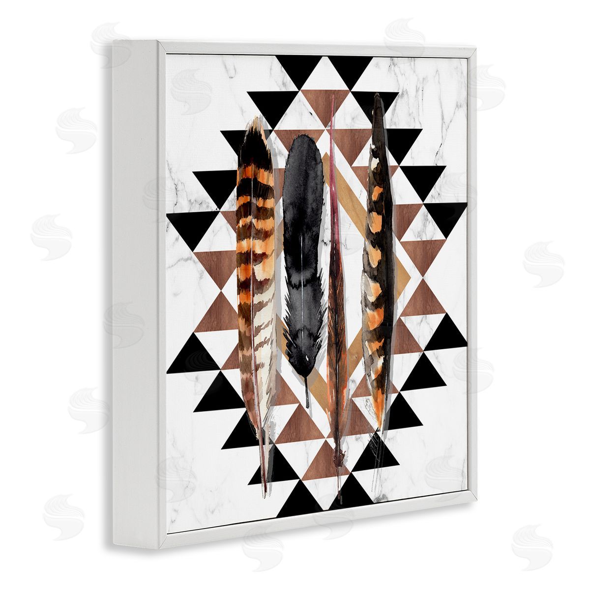 Jennifer Paxton Parker Boho Feathers on Geometric White Framed Glicee Wall Art Print