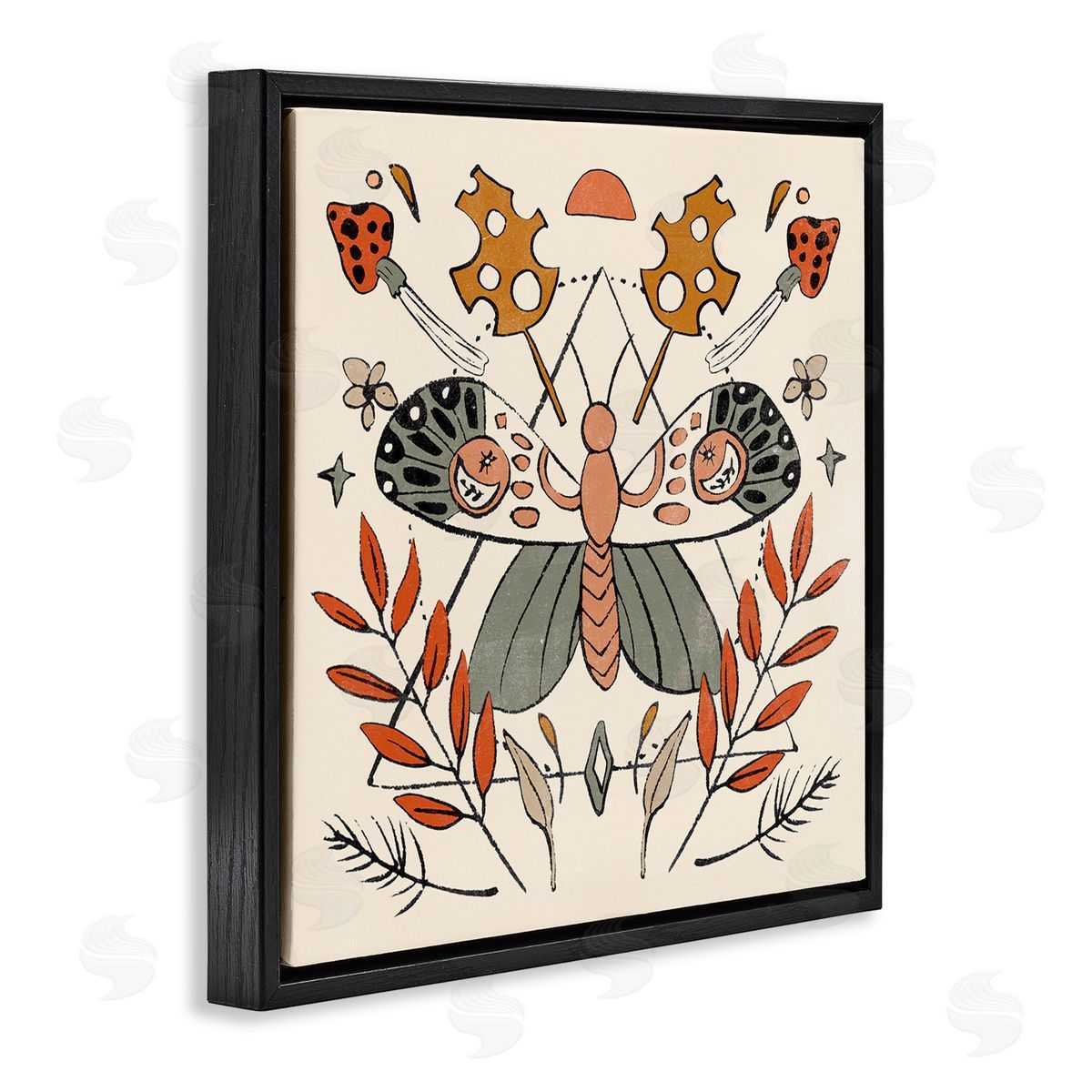Melissa Wang Boho Moth & Plant Sprigs Black Floating Frame Canvas Wall Art Print