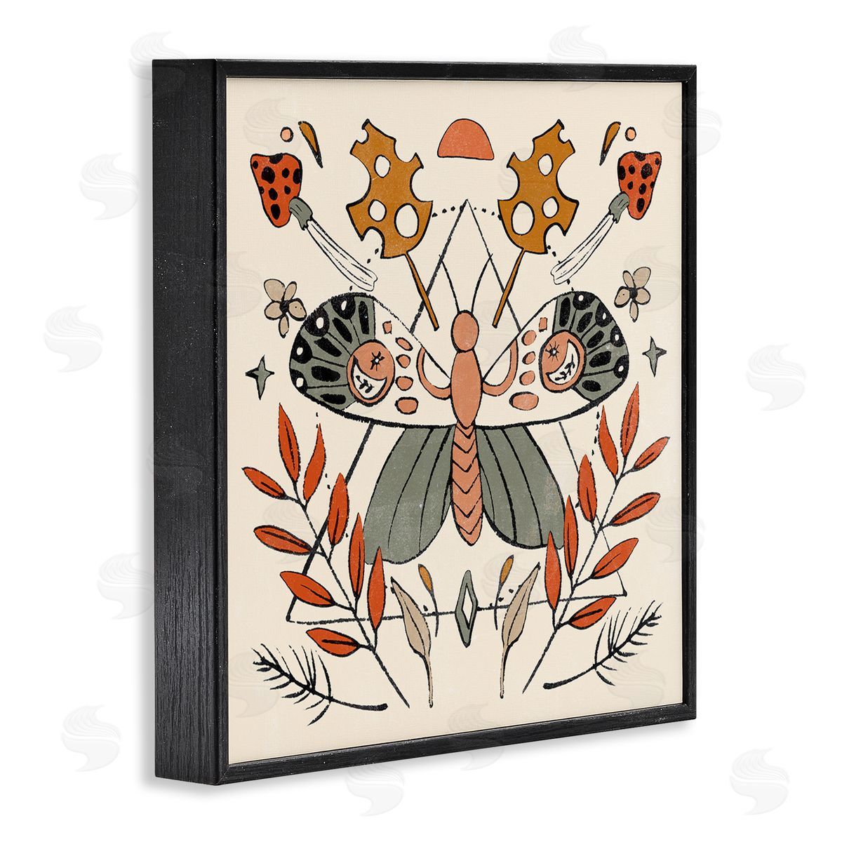 Melissa Wang Boho Moth & Plant Sprigs Black Framed Glicee Wall Art Print
