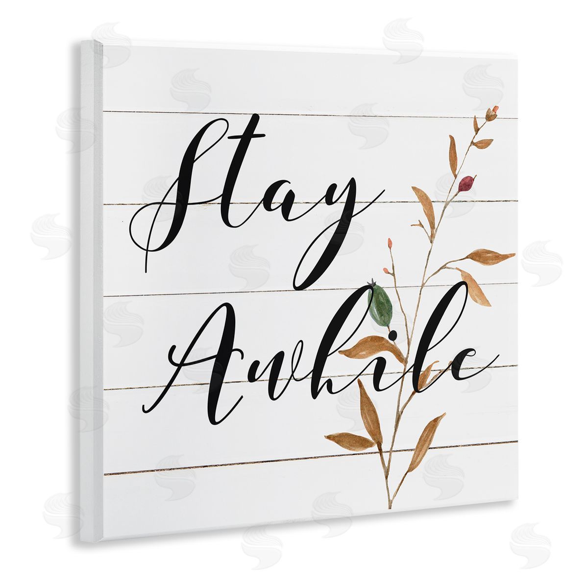 Carol Robinson Country Stay Awhile Wooden Wall Plaque Art Print