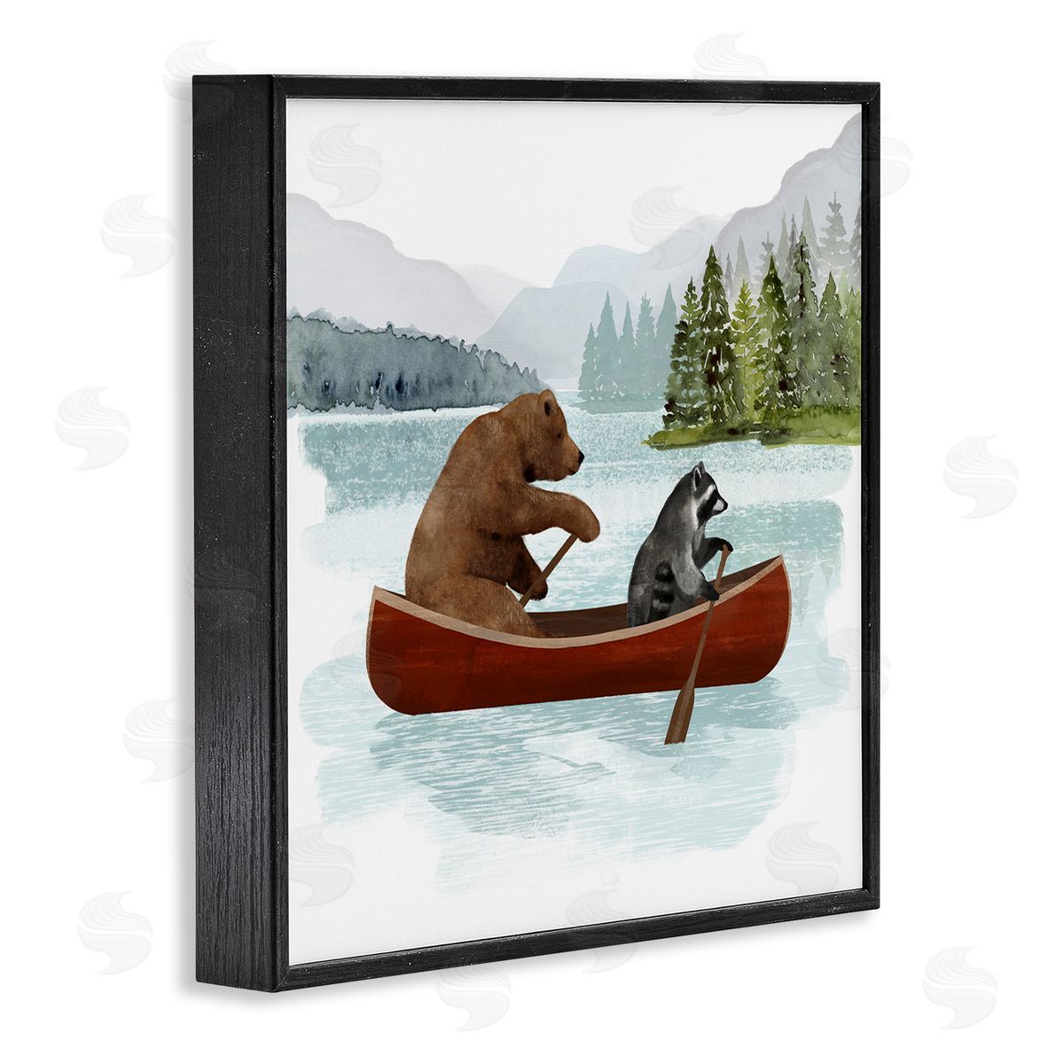 Victoria Barnes Raccoon & Bear Canoeing Black Framed Glicee Wall Art Print