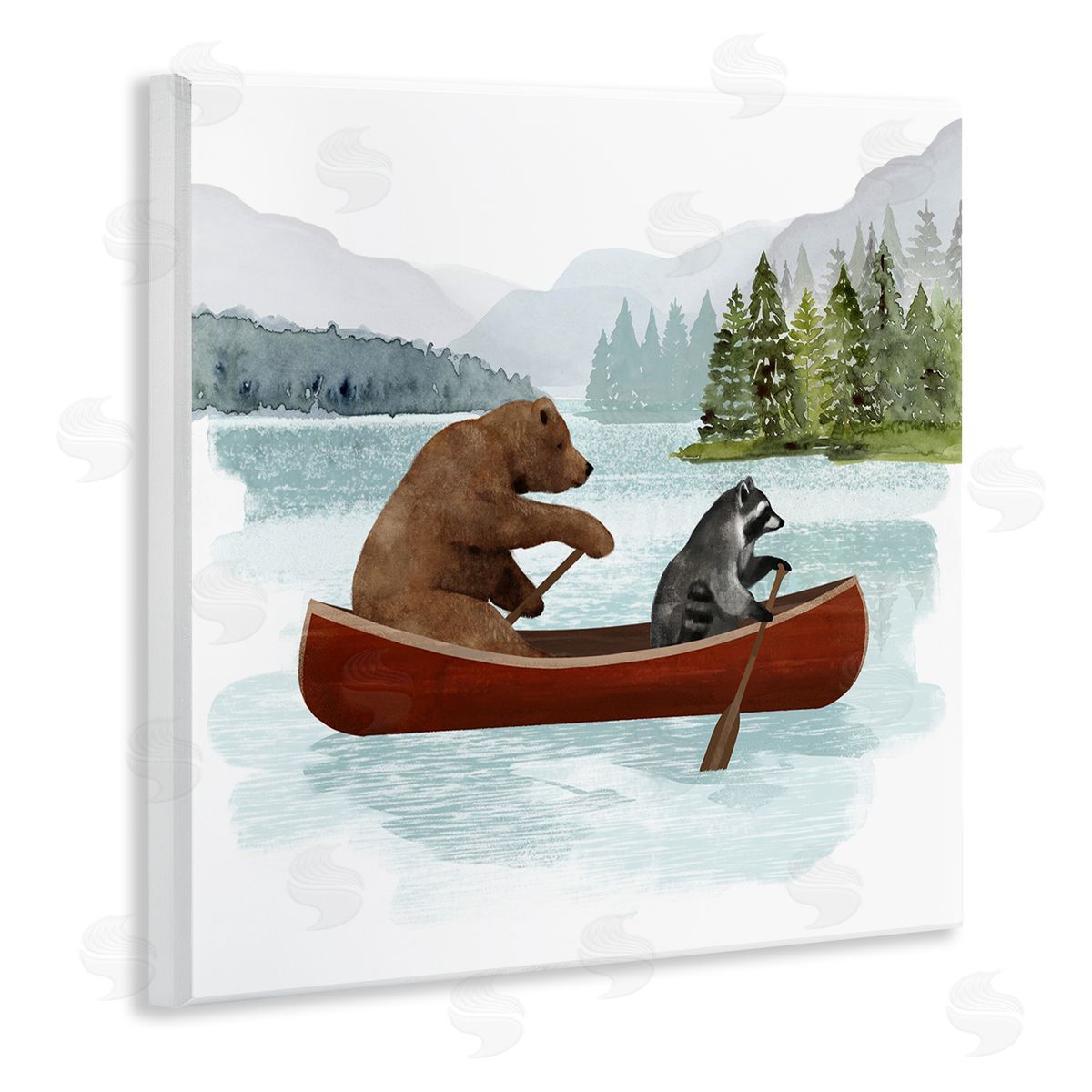 Victoria Barnes Raccoon & Bear Canoeing Wooden Wall Plaque Art Print