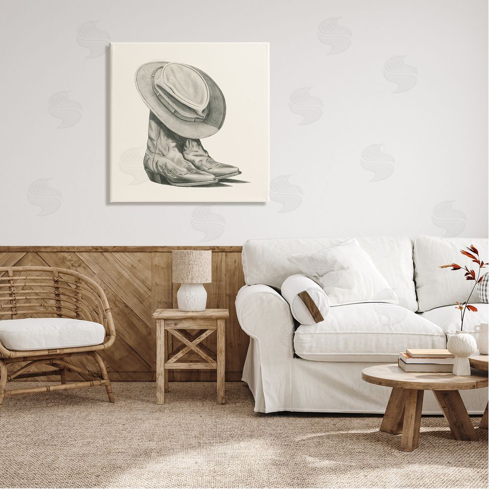 Grace Popp Rodeo Boots Drawing Canvas Wall Art in Room