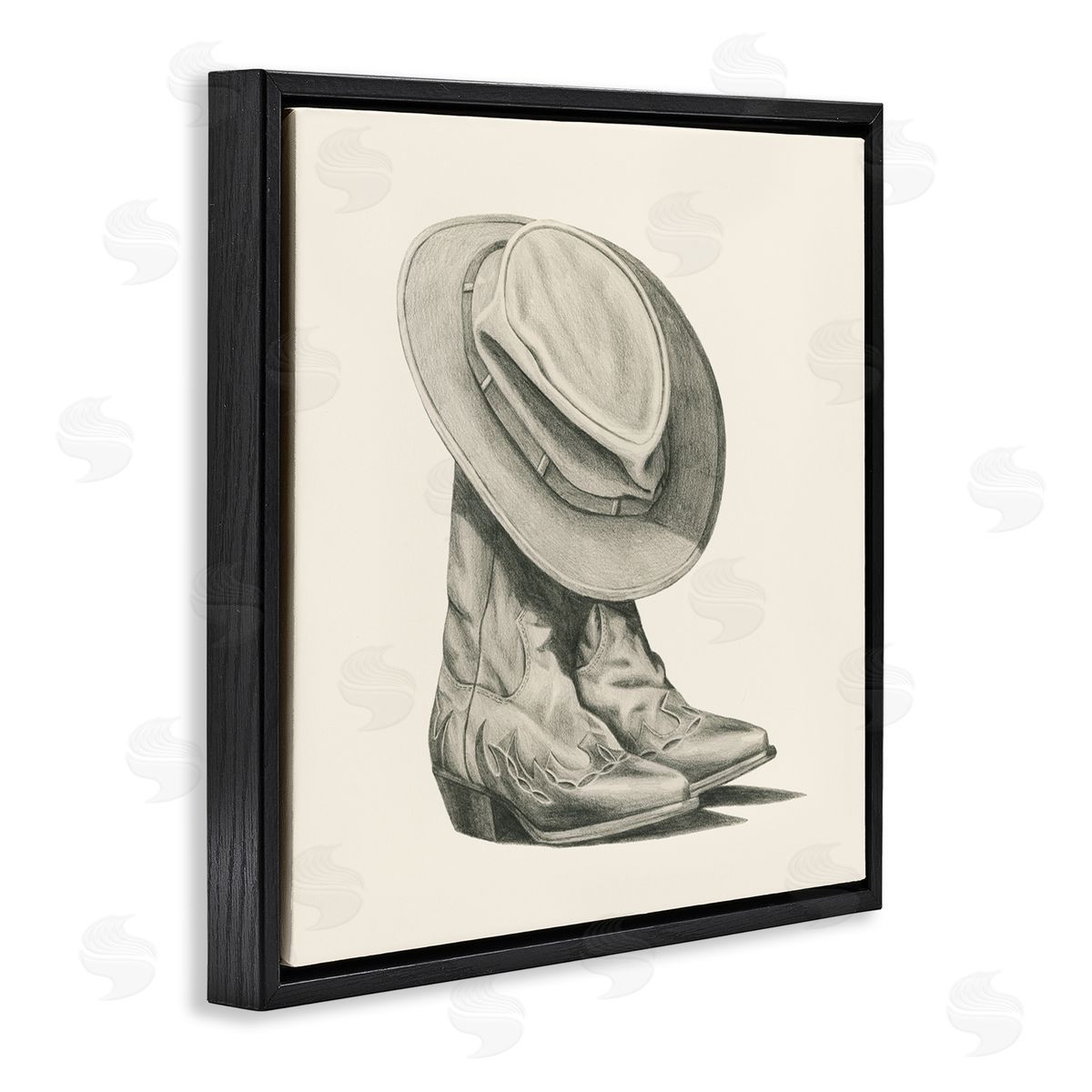 Grace Popp Rodeo Boots Drawing Black Floating Frame Canvas Wall Art Print