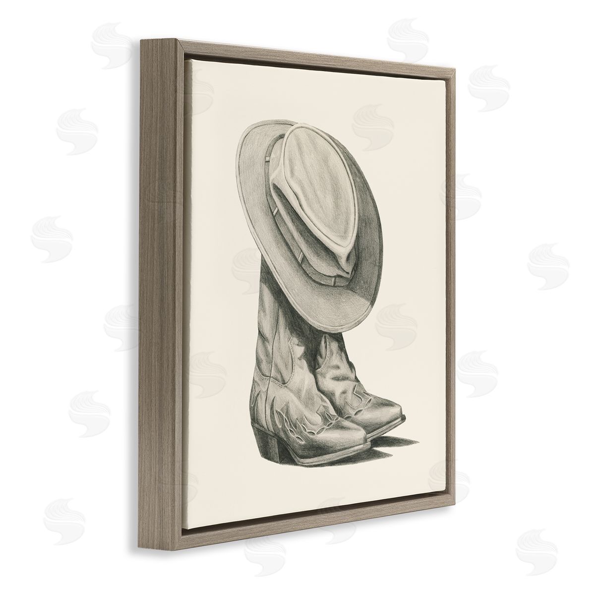 Grace Popp Rodeo Boots Drawing Brown Floating Frame Canvas Wall Art Print