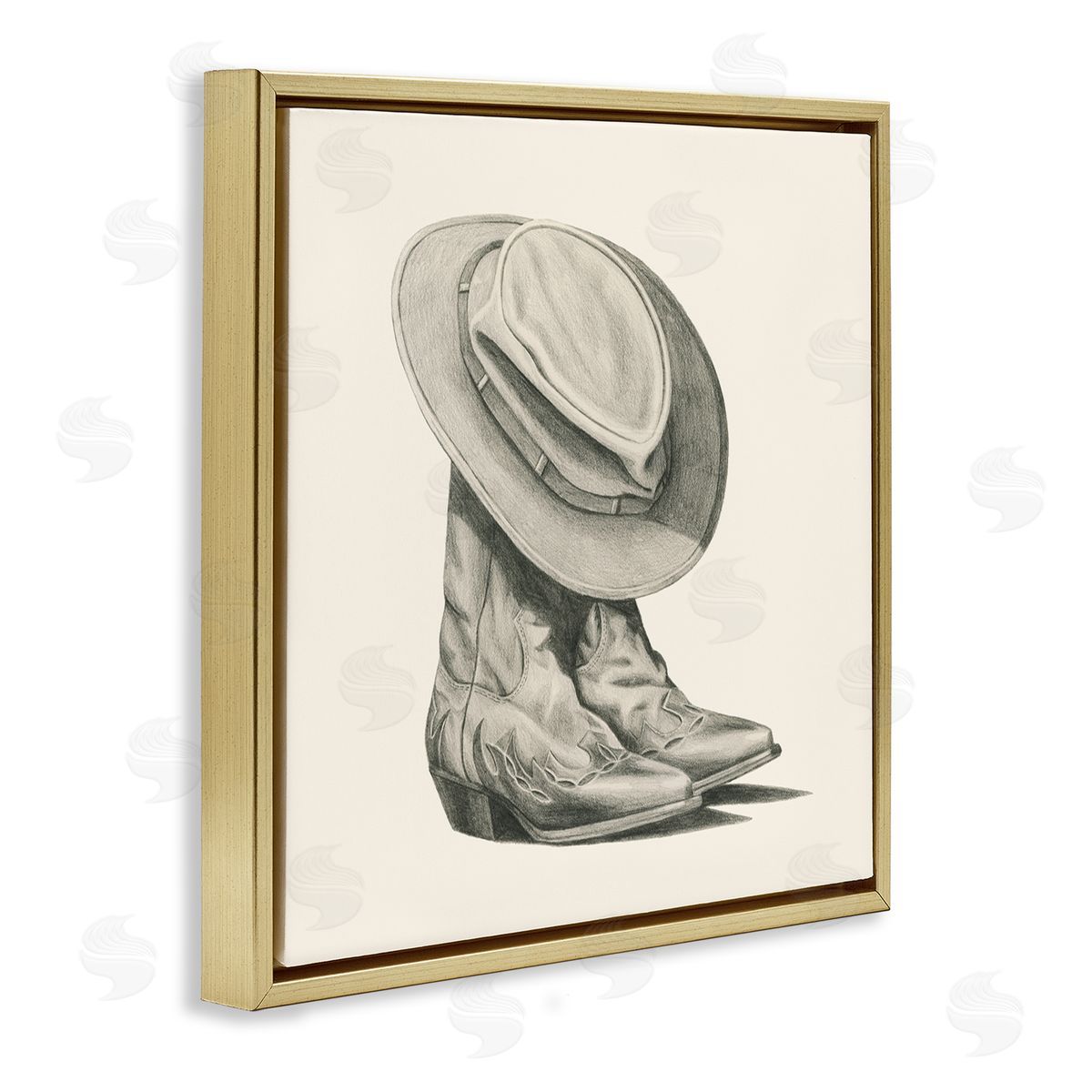 Grace Popp Rodeo Boots Drawing Gold Floating Frame Canvas Wall Art Print