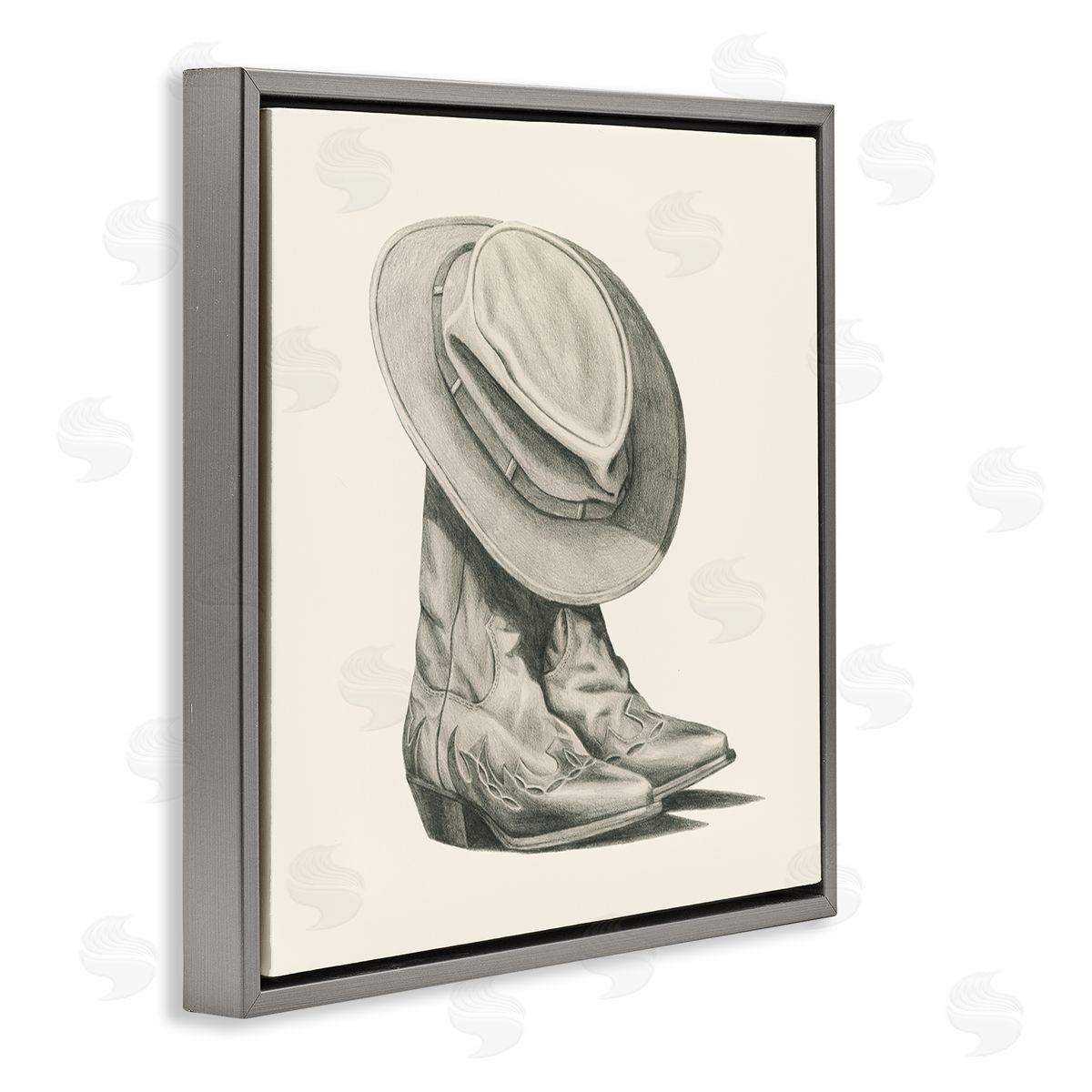 Grace Popp Rodeo Boots Drawing Gray Floating Frame Canvas Wall Art Print