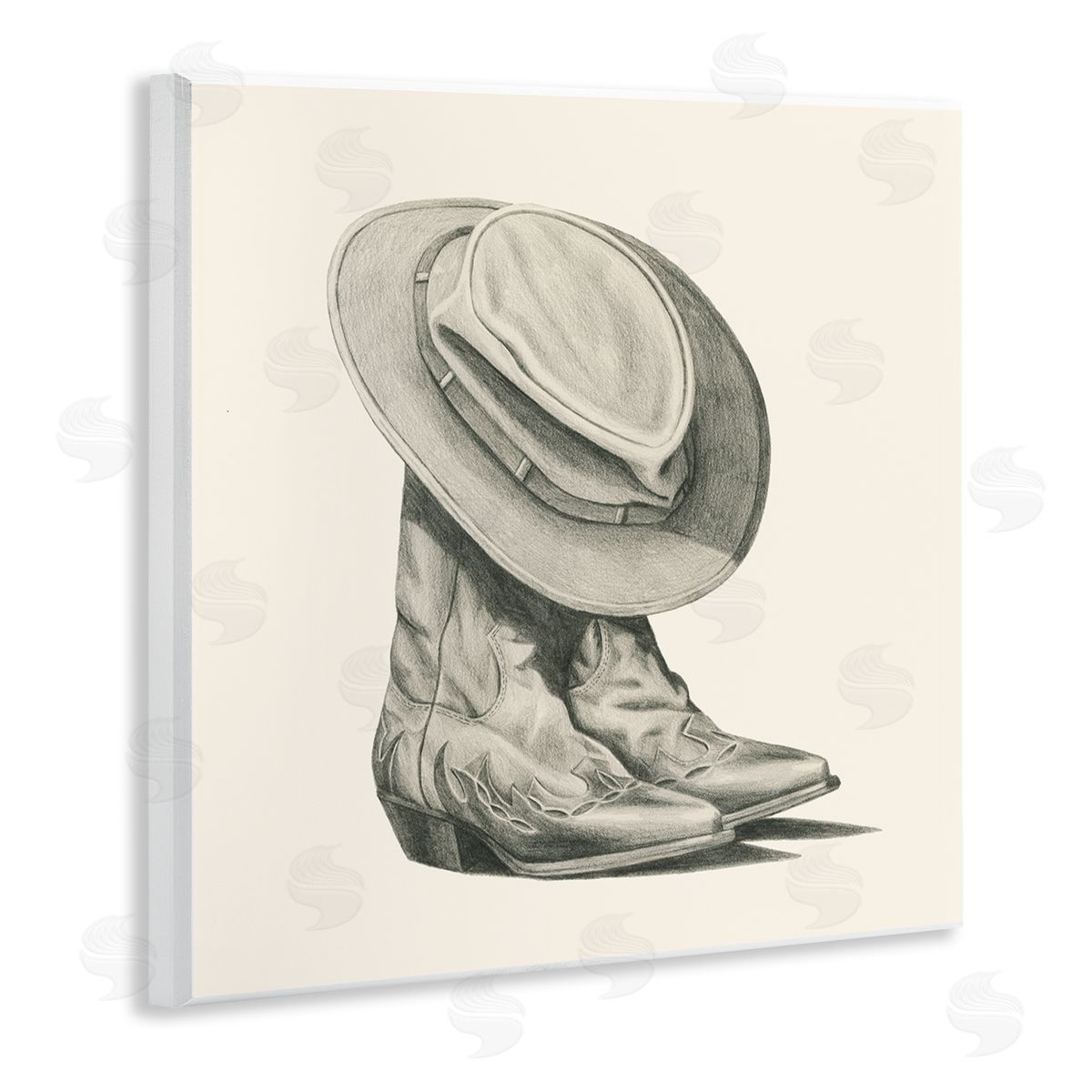 Grace Popp Rodeo Boots Drawing Wooden Wall Plaque Art Print