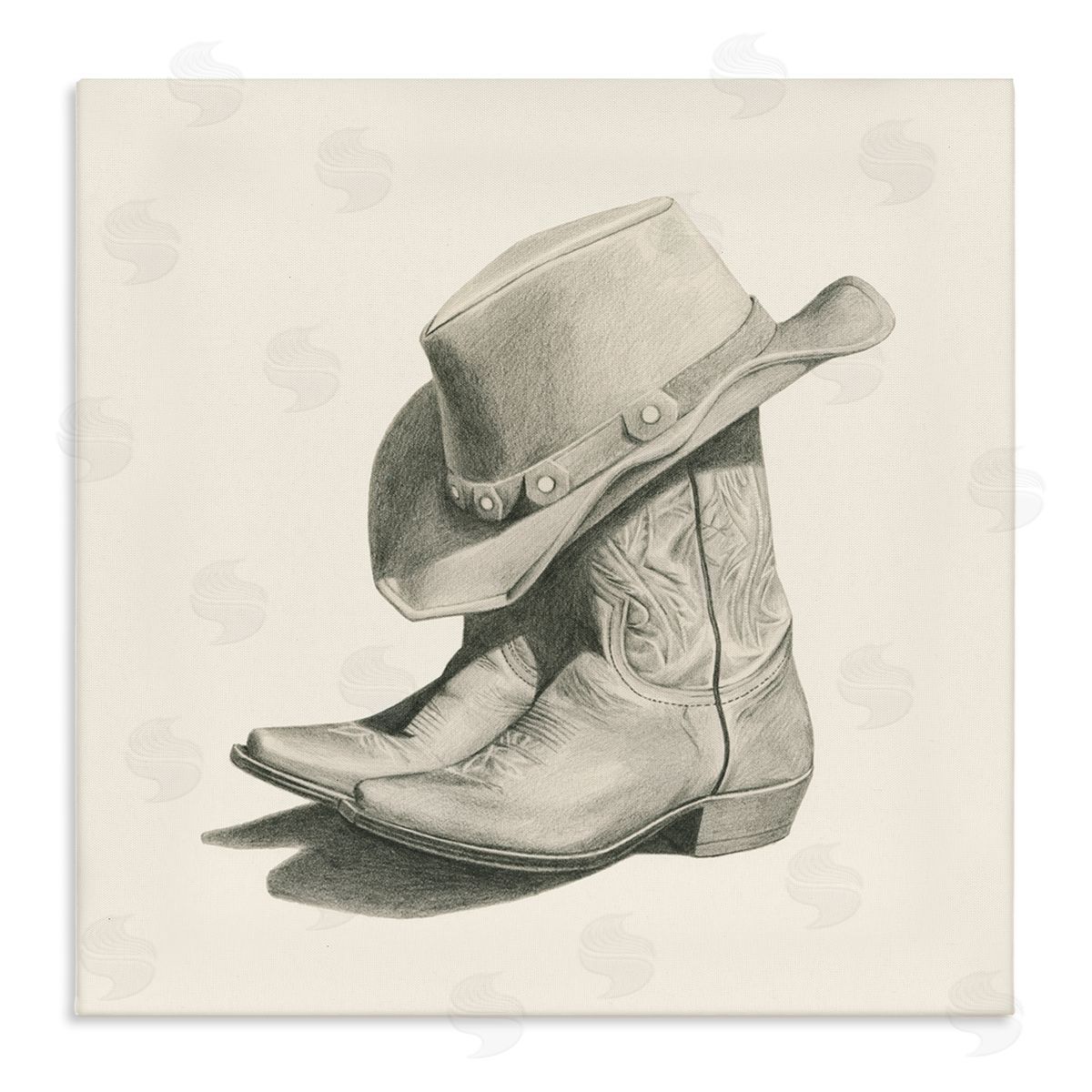 Grace Popp Cowboy Boots Drawing Stretched Canvas Wall Art Print
