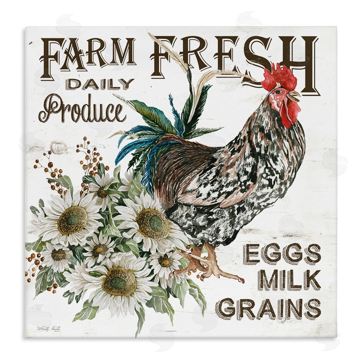 Cindy Jacobs Farm Fresh Country Hen Stretched Canvas Wall Art Print