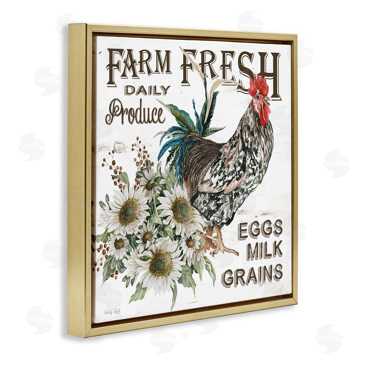 Cindy Jacobs Farm Fresh Country Hen Gold Floating Frame Canvas Wall Art Print
