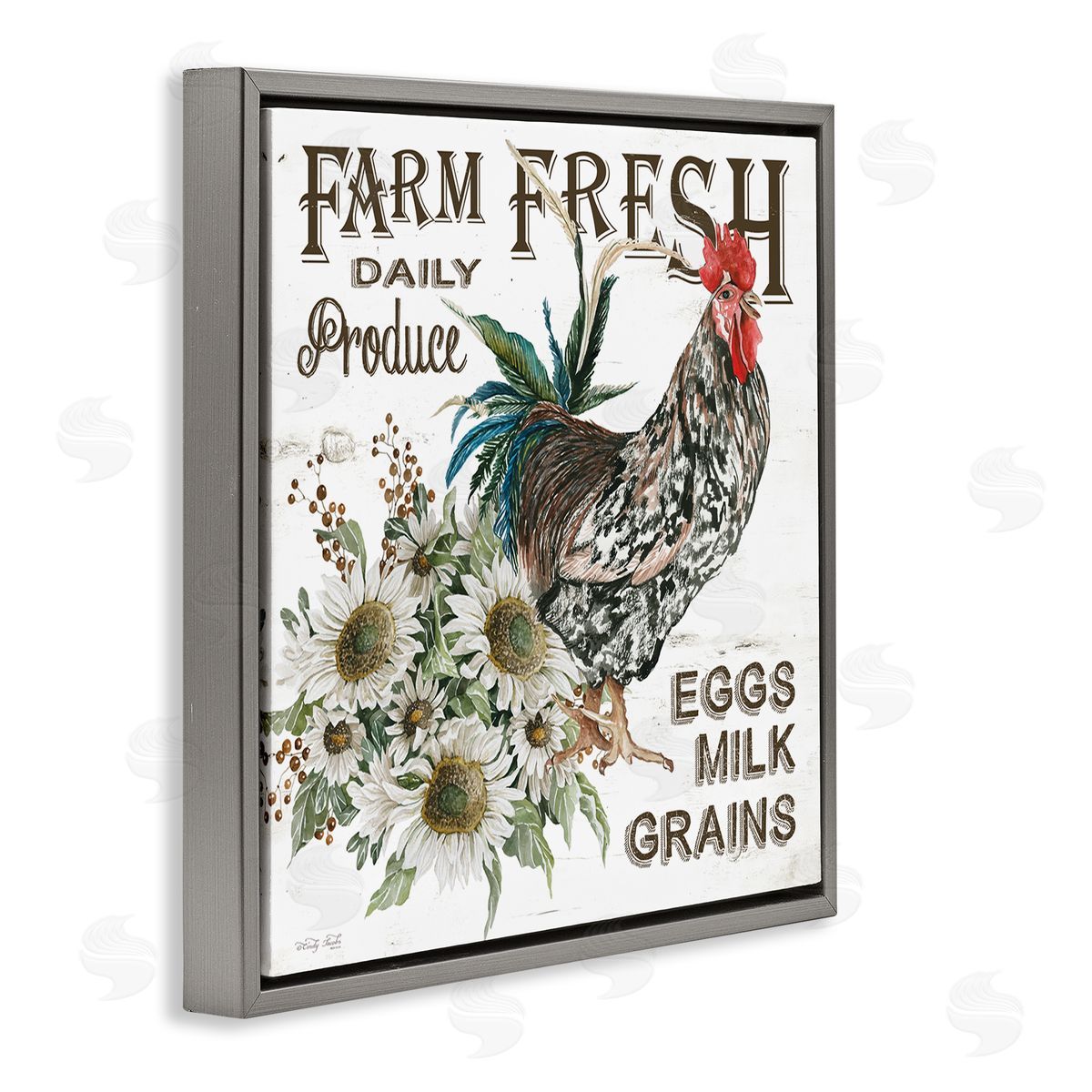 Cindy Jacobs Farm Fresh Country Hen Gray Floating Frame Canvas Wall Art Print