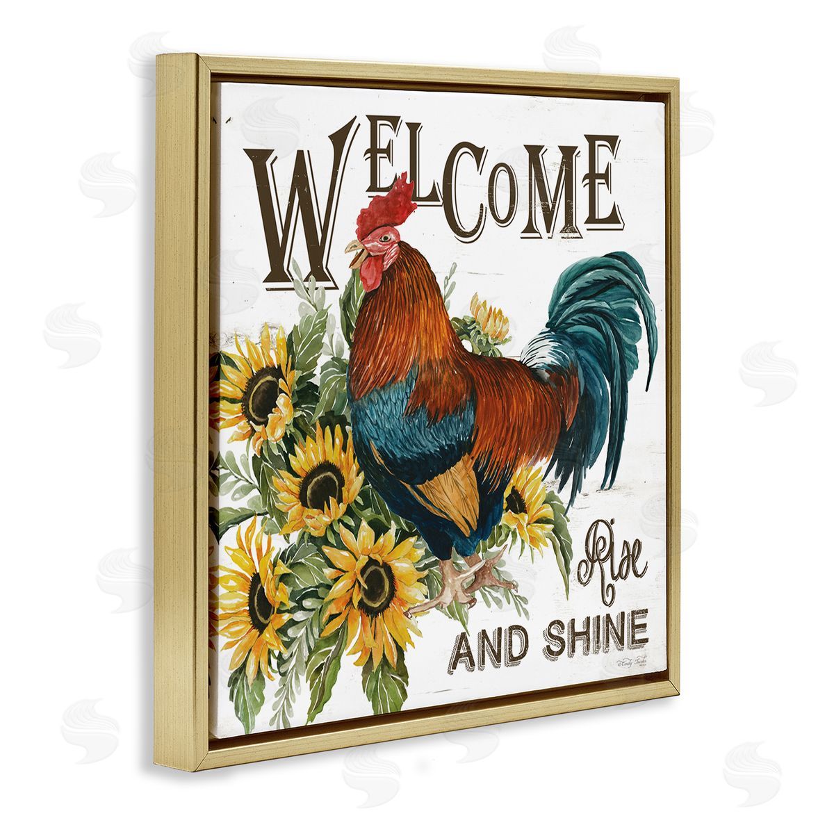 Cindy Jacobs Rise & Shine Rooster Gold Floating Frame Canvas Wall Art Print
